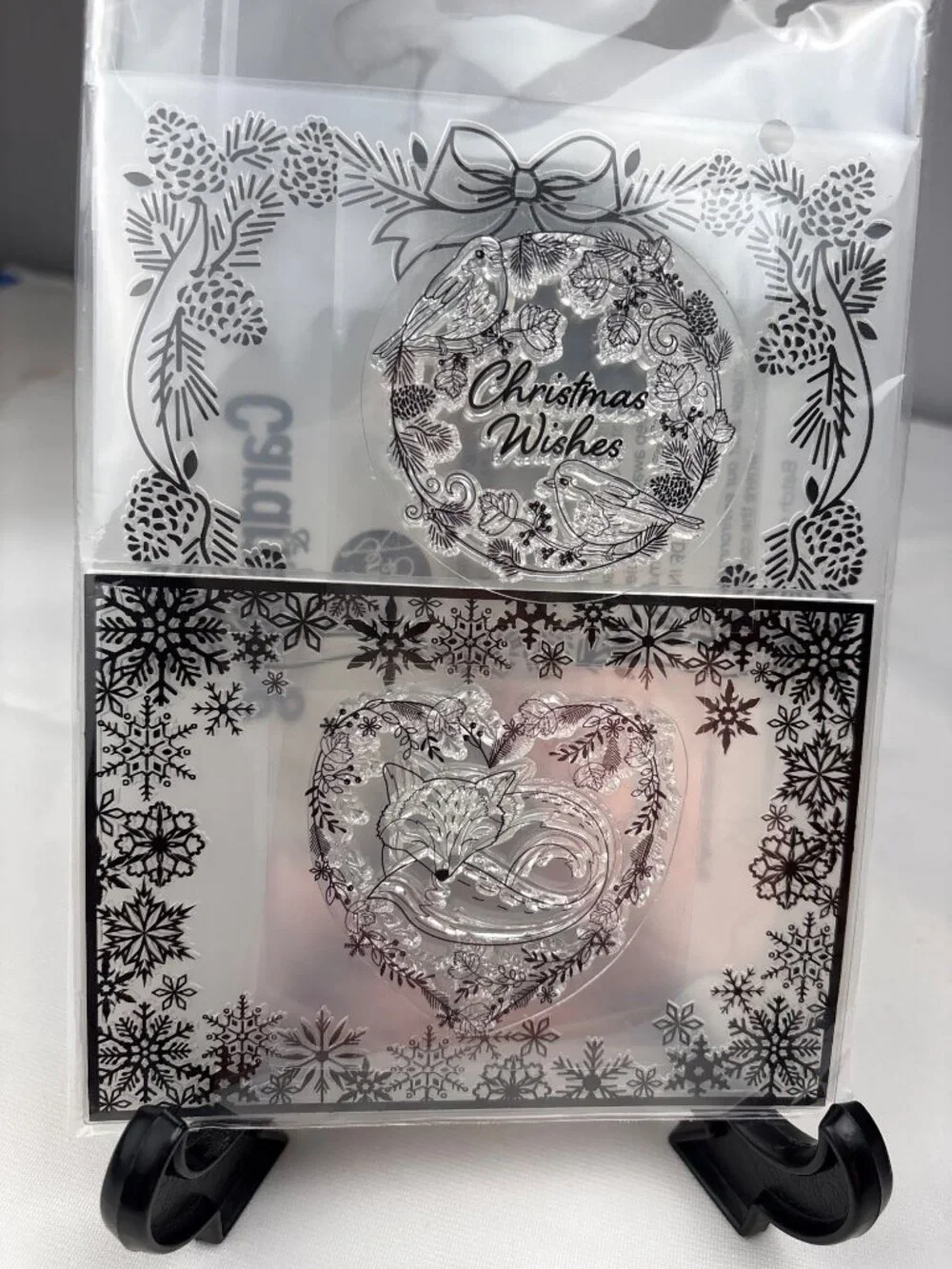 Embossing Folder Cling Stamps Christmas Winter Wreath Fox Heart Design Jennifer